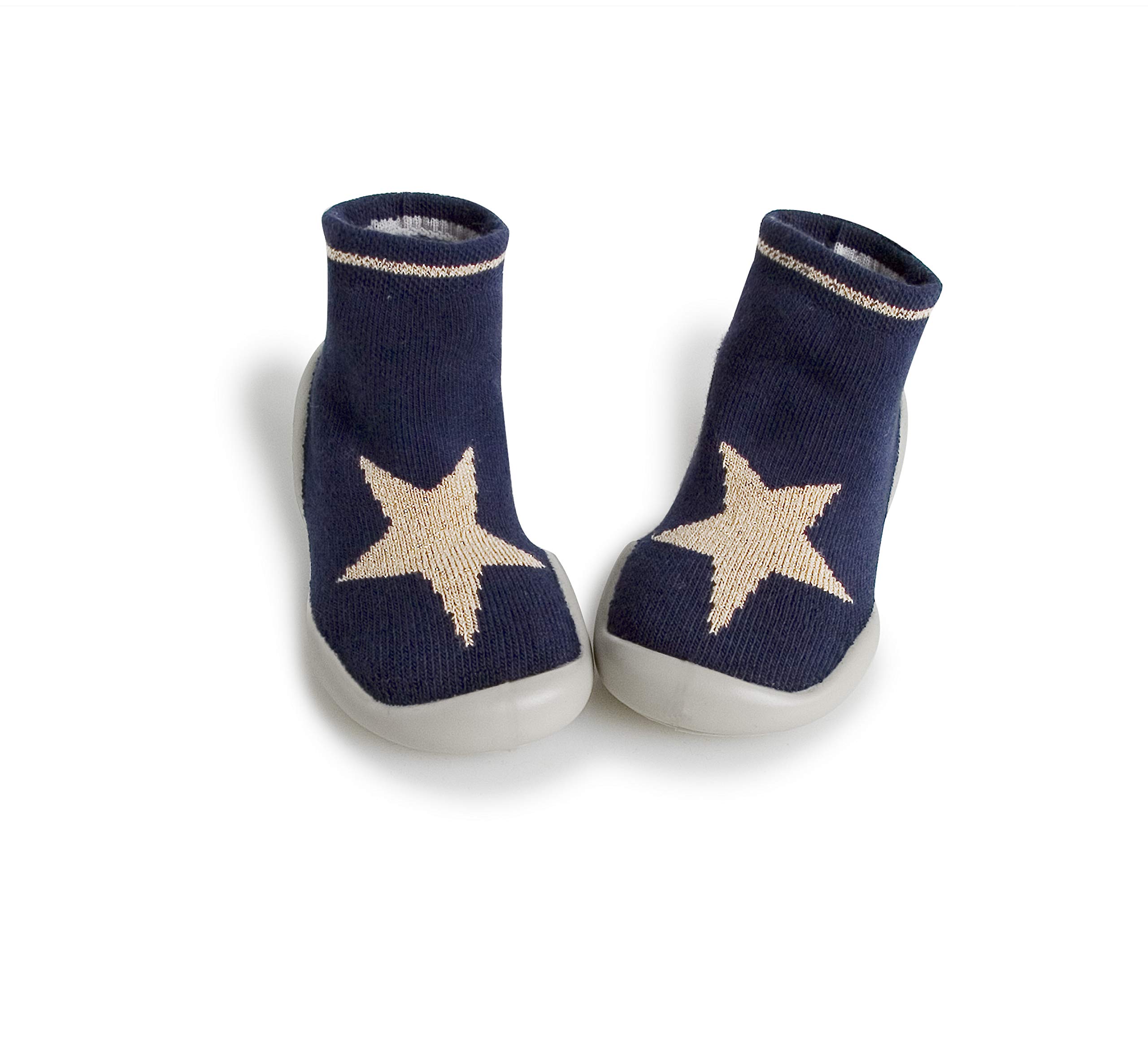 Collegien 511D Bonne Glisse Hausschuhe Socken schwarz mit Gold Glitzer Stern Gr. 26/27