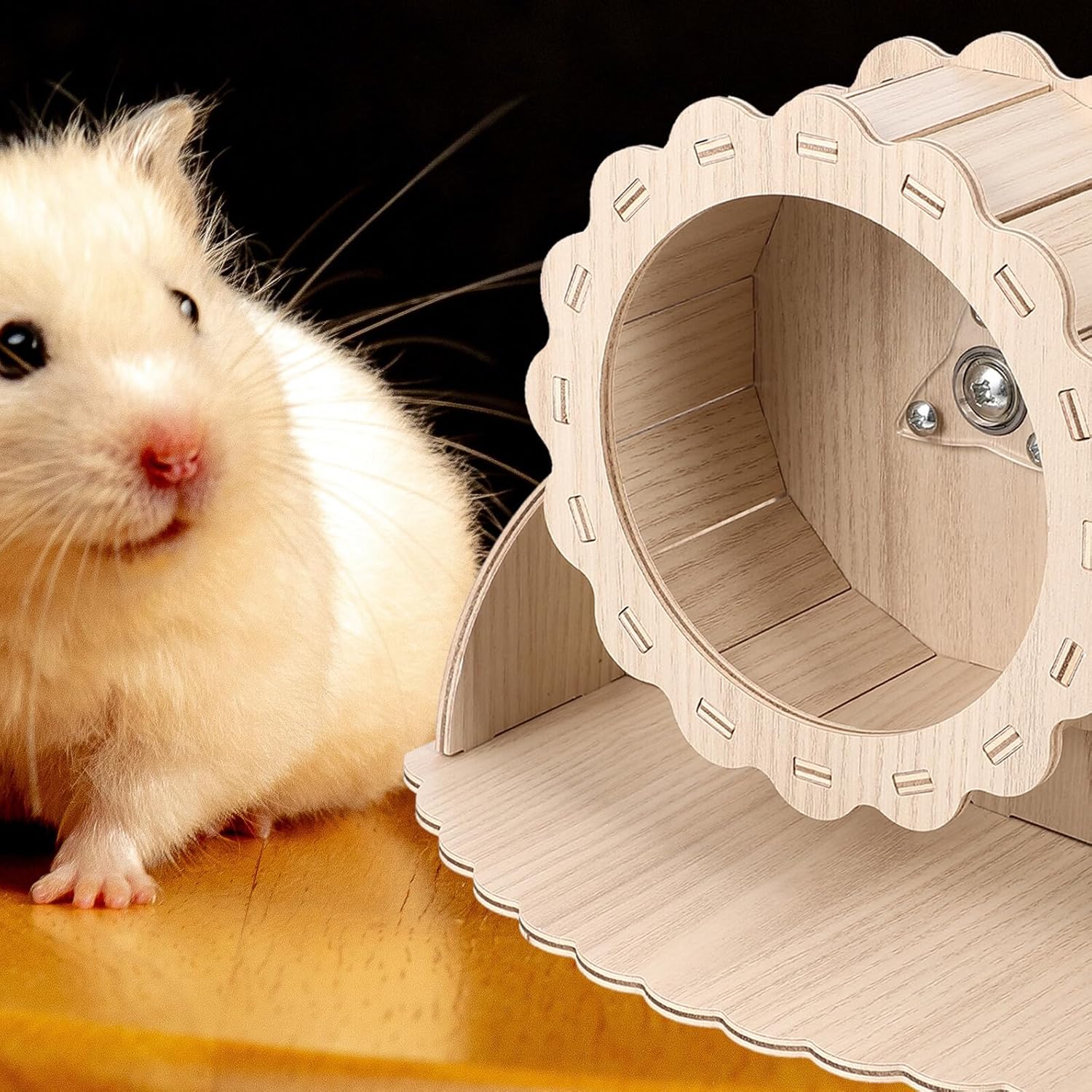 VOSAREA Silent Hamster Running Wheel Wooden Base 17.5cm, Small Animal Exercise Wheel for Hamsters, Gerbils, Hedgehogs, and Chinchillas