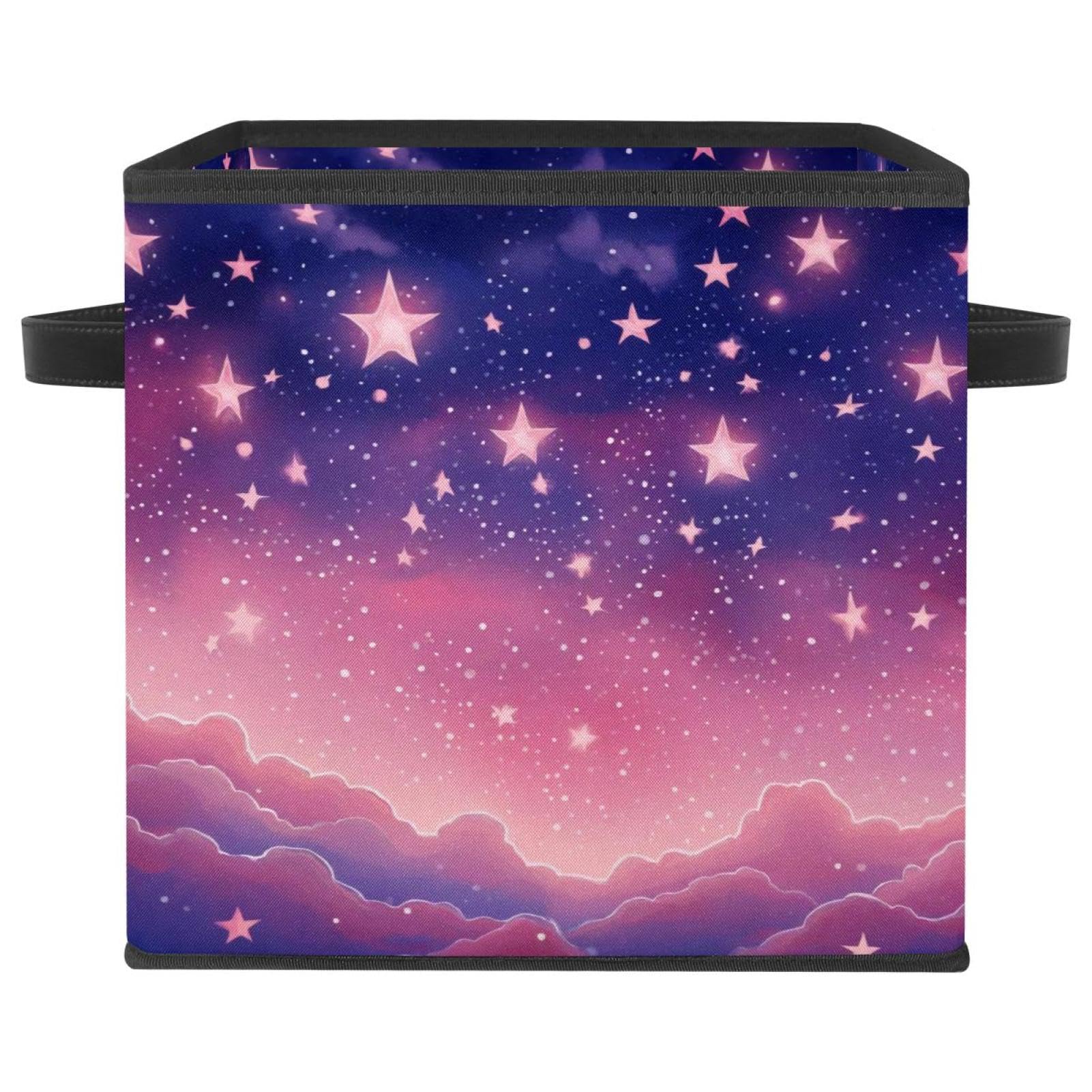 Boîte de rangement salon et chambre cube rose motif ciel étoilé