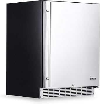 NewAir 24 Outdoor Beverage Fridge | Freestanding or Built-In Under counter Refrigerator for Outside Patio | Weatherproof Outdoor Fridge for 160 Cans with Auto-Closing Door | Stainless Steel