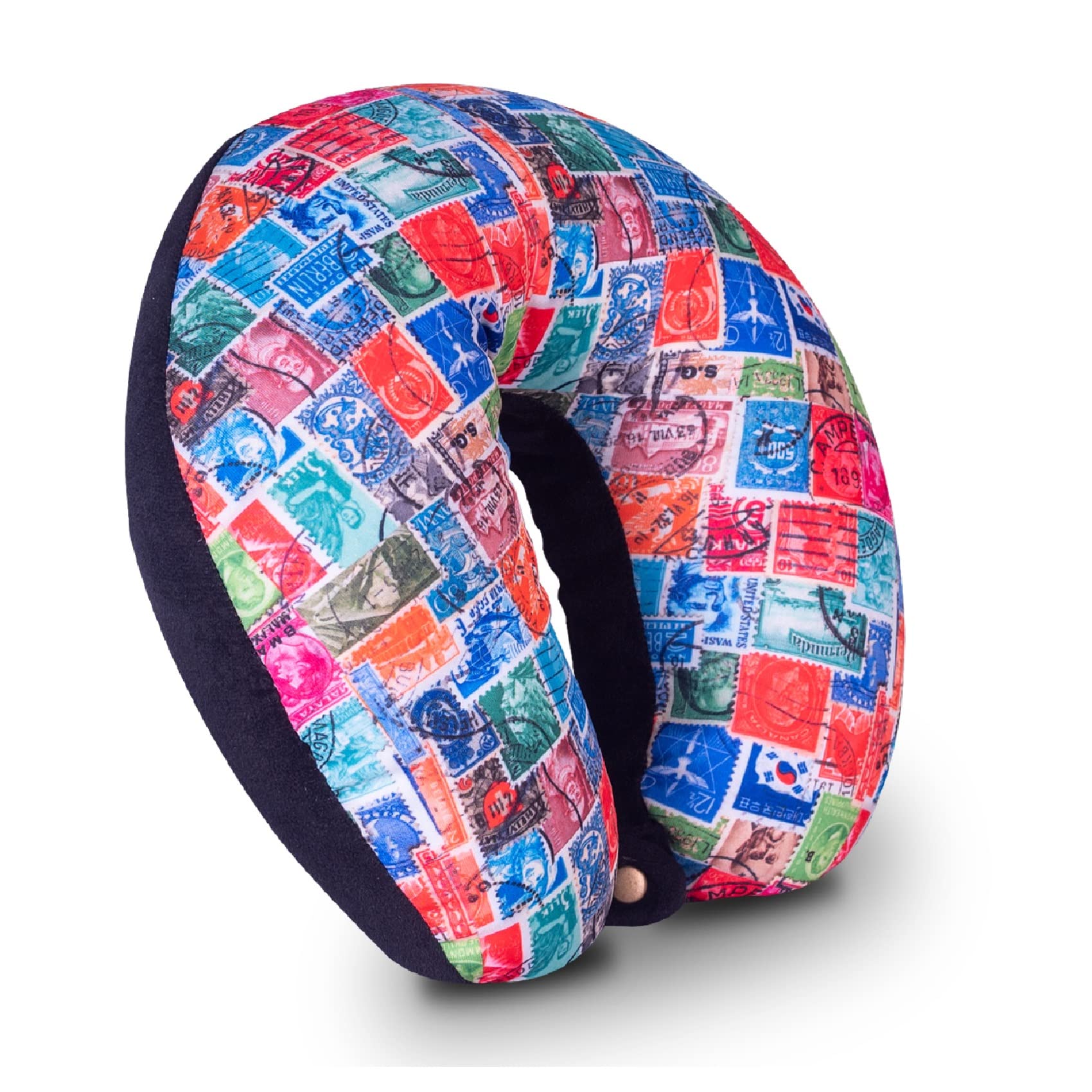 HOOPY Travel Neck Pillow in Soft Fabric for Head, Neck, Shoulder Support Filled with Soft Memory Foam Filling | Multi Purpose Neck Pillow| Neck Rest | Neck Pain | Stamp Print