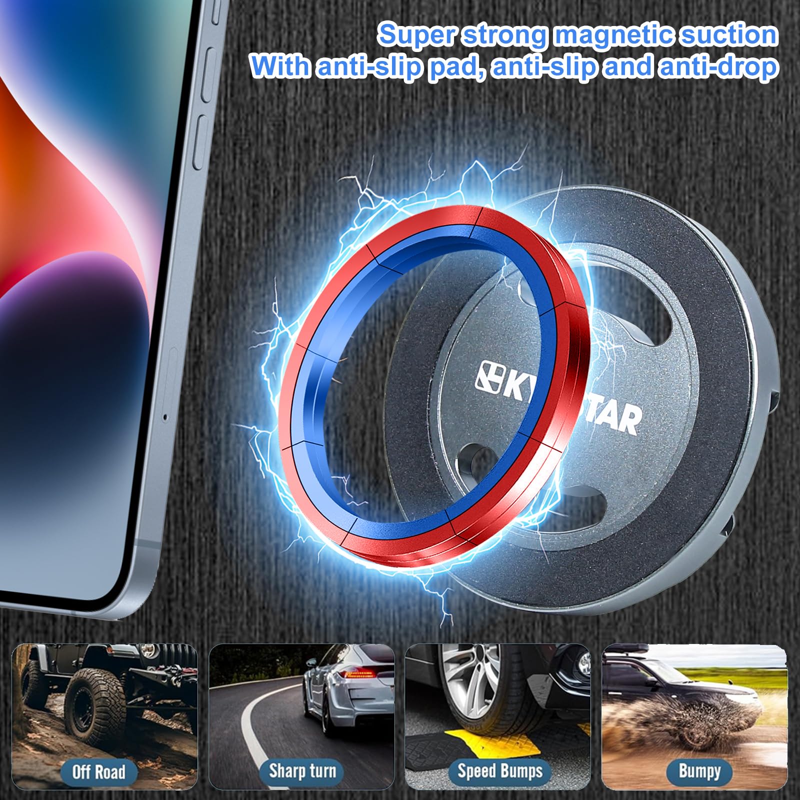 Kyostar Supporto magnetico per telefono per Jeep Wrangler JL 2018-2023, supporto per bocchetta di ventilazione auto, regolabile a 360°, forte aspirazione per tutti gli smartphone