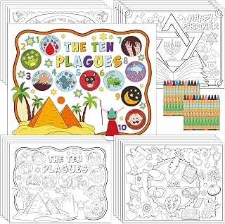 40 Pcs Passover Coloring Placemats Color Your Own Crafts Pesach Jewish Party Placemats with Crayons DIY Disposable Paper Mats for Passover Dinner Party Table Decoratio