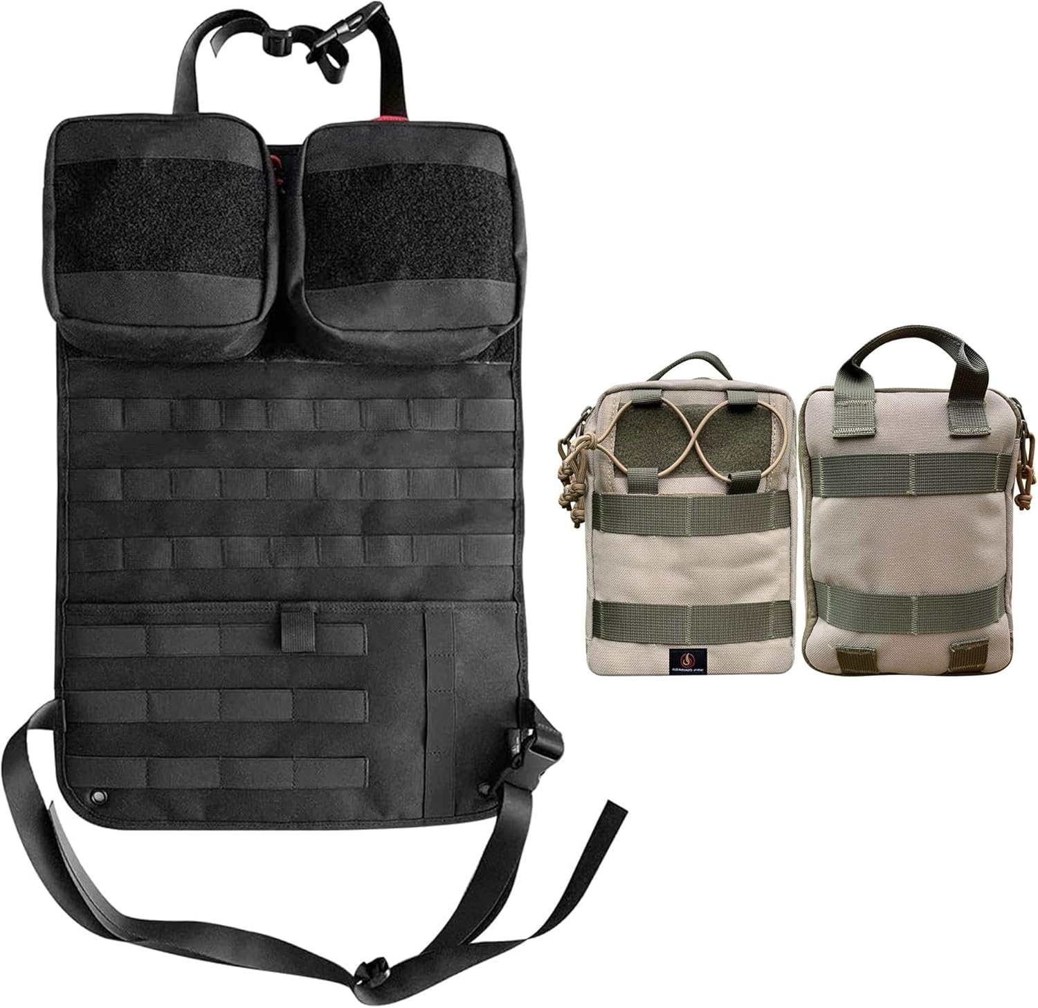 ROARING FIRE Car Seat Back Storage Pouch + Ember Pro MOLLE EDC Utility Organizer Pouch