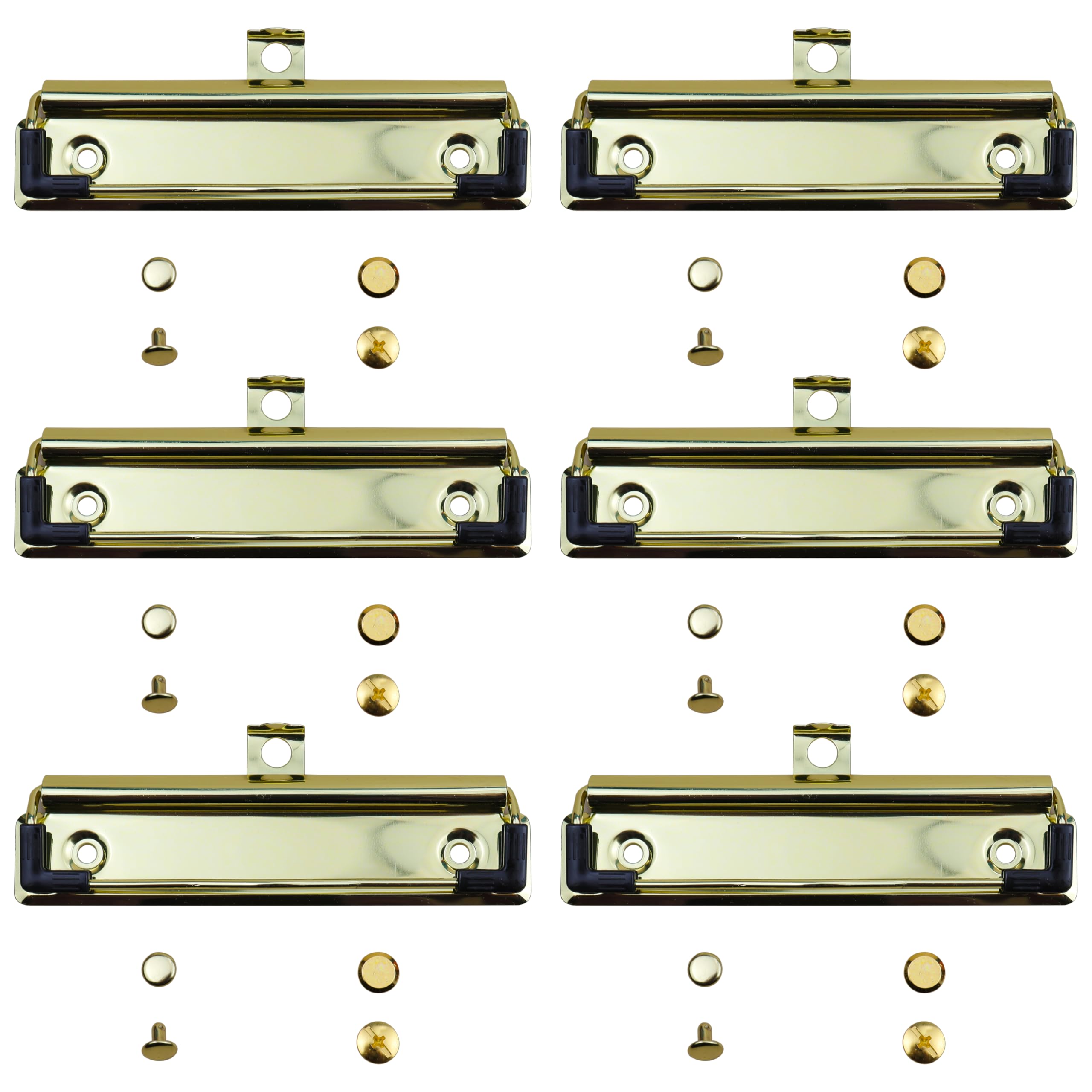 RILOMBAO 6 Pack Gold Metal Clipboard Clips, 4.72" (12cm) Mountable Stainless Steel Clipboard Hardware with Rubber Grip and Hanging Hole for Document