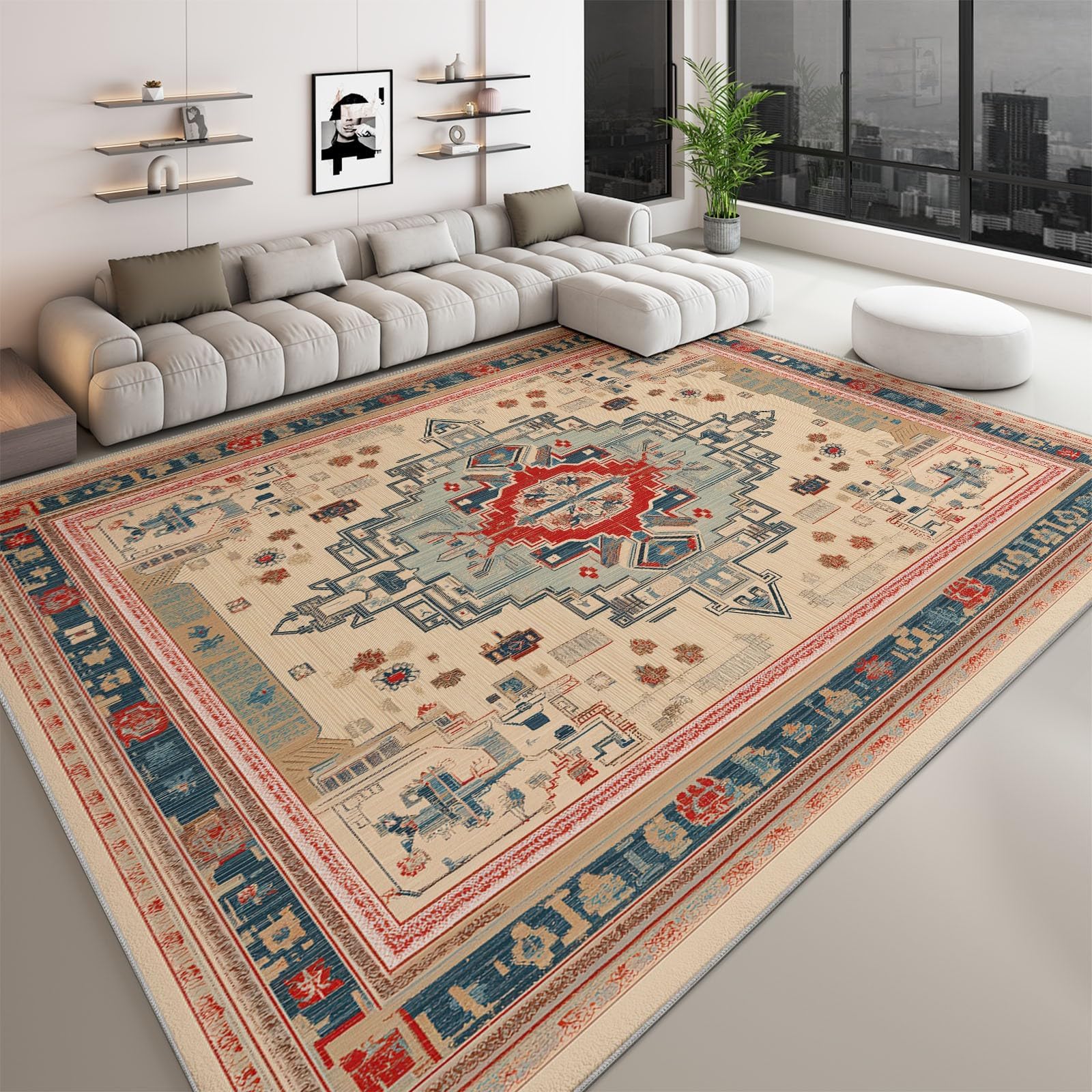 Tapis oriental bohème 100x150cm floral abstrait lavable