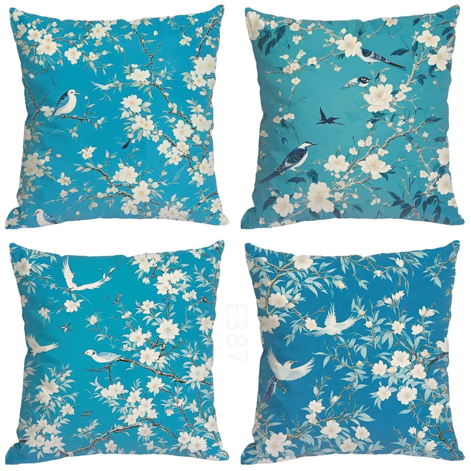 Turchese Federe Cuscini Divano 60x60cm,4 Pack Fiore Estate Esterno Cuscini per Divano,Doppio Lato Quadrato Morbido Cuscini Divano,per Divano Soggiorno Sedia Autunno Dekoration Cuscino,Regali LY-387