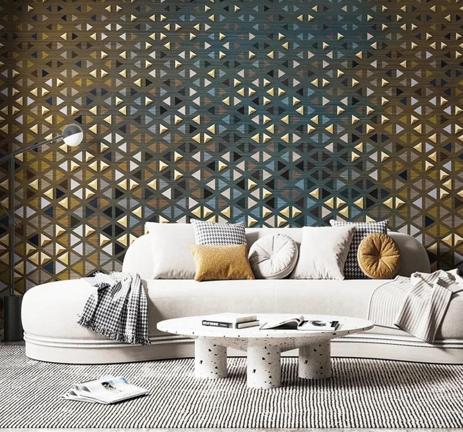 XLMING Luxury Vintage Geometric Relief Art 3D Wallpaper Luxury Silk Study Dining Feature Sofa Grey Bedroom Living Room Tv Decorative Wall-350cm×256cm