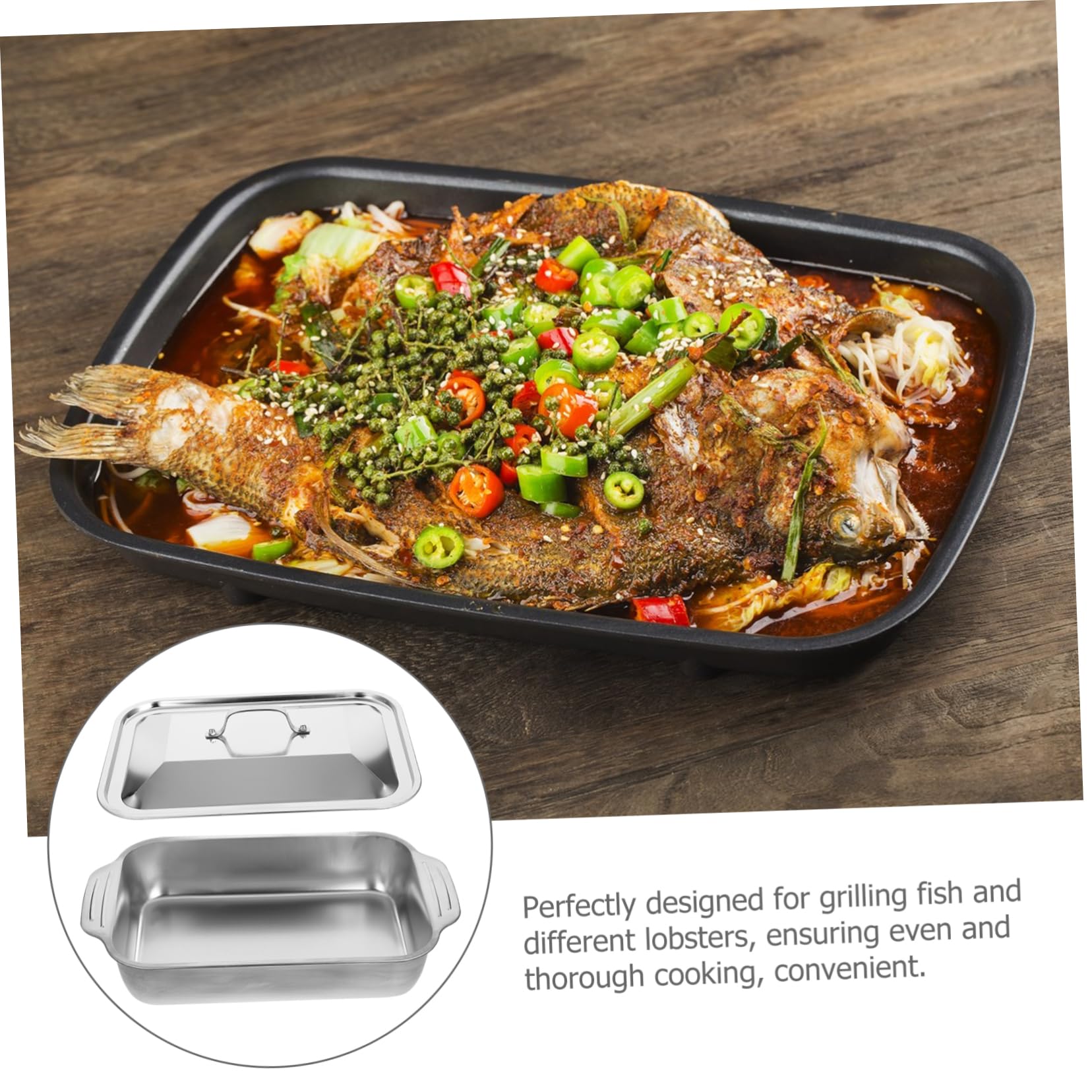 Bratreine mit Antihaft Beschichtung mit Deckel Rechteckige Bratform aus Edelstahl für Schonendes Braten und Grillen von Fisch
