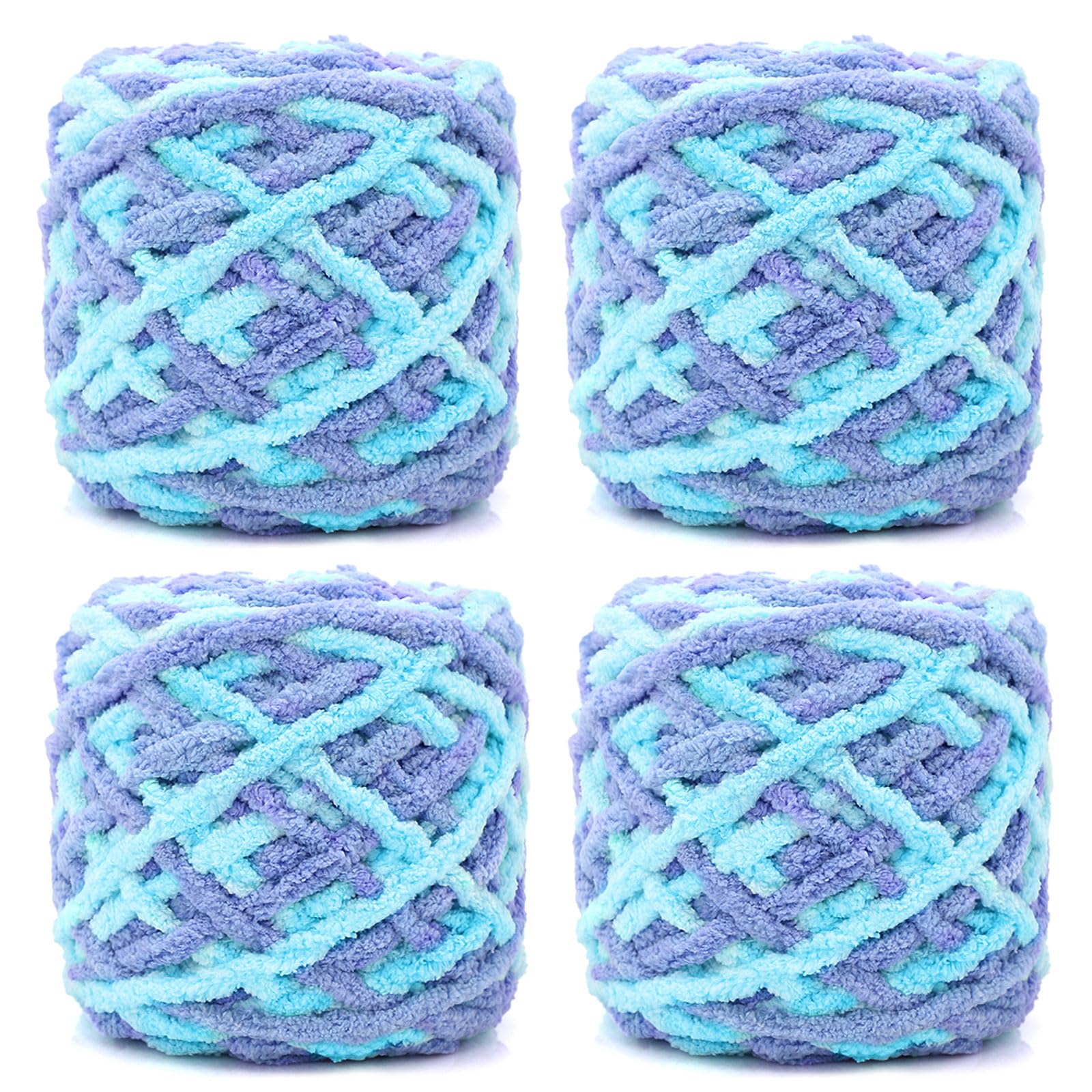 YushengTai Chunky Wool, 4 x 100 Fluffy Yarn 7-8mm, Chunky Yarn for Hand Knitting, Suitable for Knitting Hats, Scarves, Sweaters, Shoes (Blue Green)