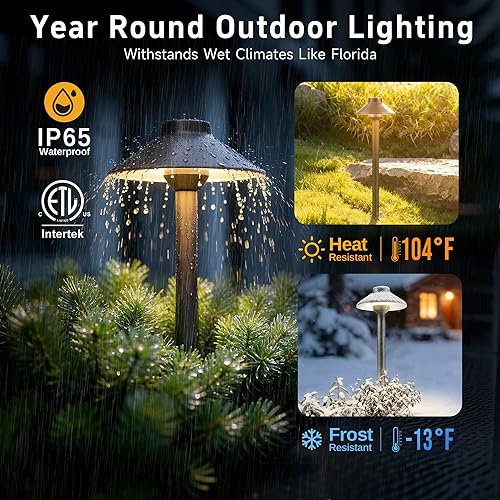 Miniatura 4 de Gardenreet Luces de camino de bajo voltaje de latón  Luz de camino de paisajismo de 12 V IP65 impermeable, iluminación de pasarela con cable al aire