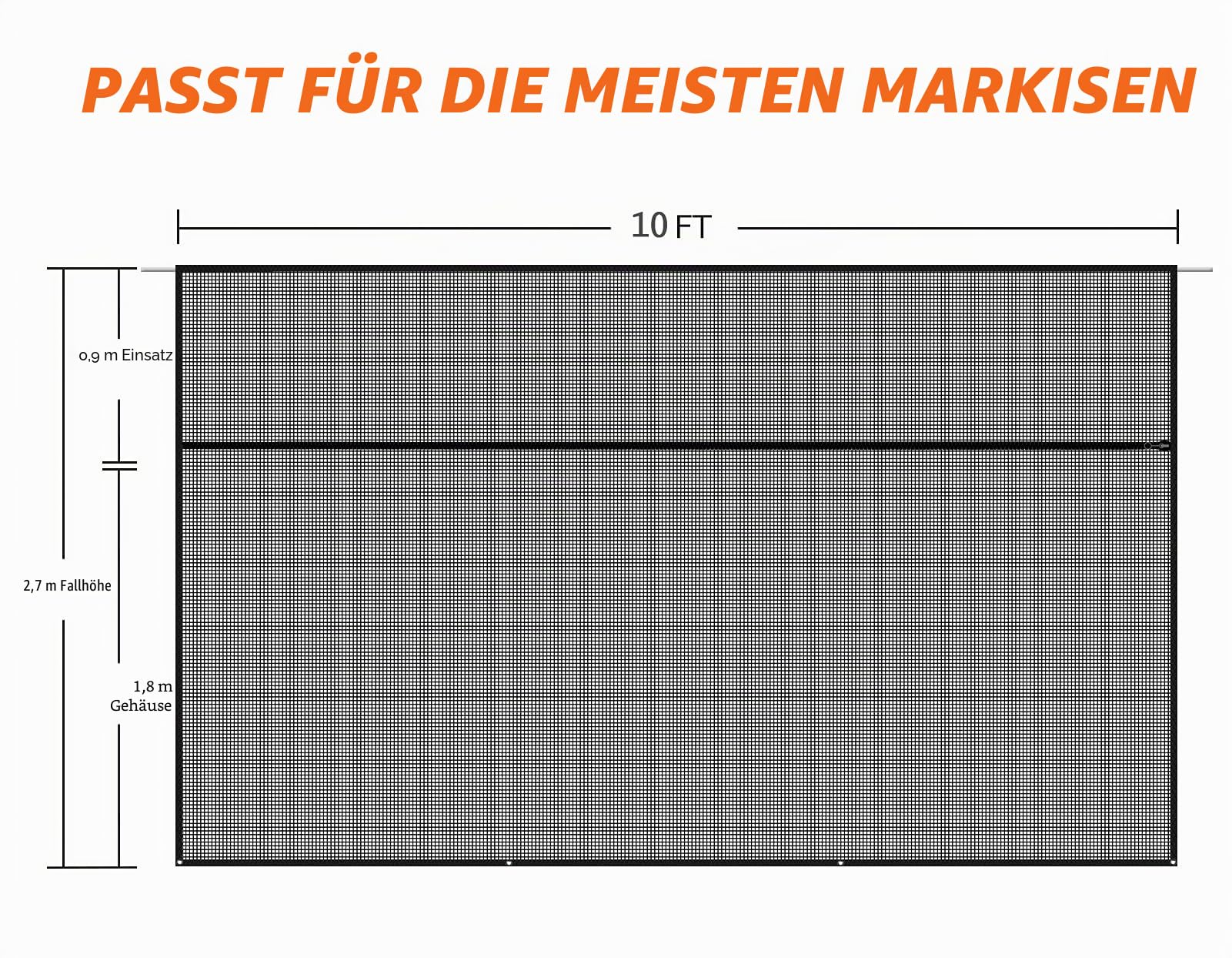 Wohnmobil-Markise, Schattenschutz mit Reißverschluss, 3,4 x 2,7 m, schwarzes Netzgewebe, UV-Blocker, Sonnenschutz, komplettes Set für Wohnmobil, Wohnmobil, Reise, Anhänger, Vordach