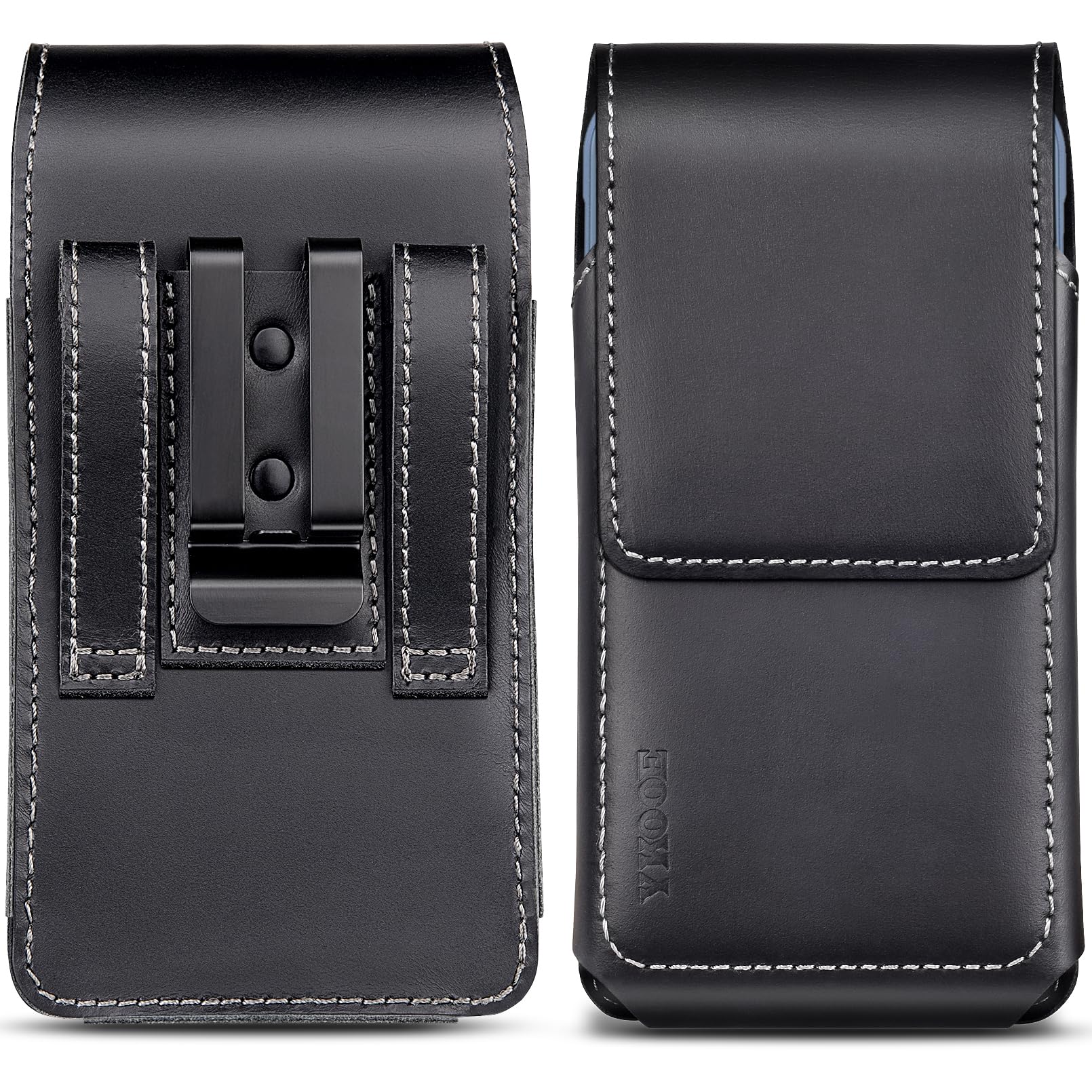 ykooe Leder Handytasche | Gürteltasche mit Gürtelclip für iPhone 17 16 15 14 13 12 11 & Pro Handy, L - Schwarz