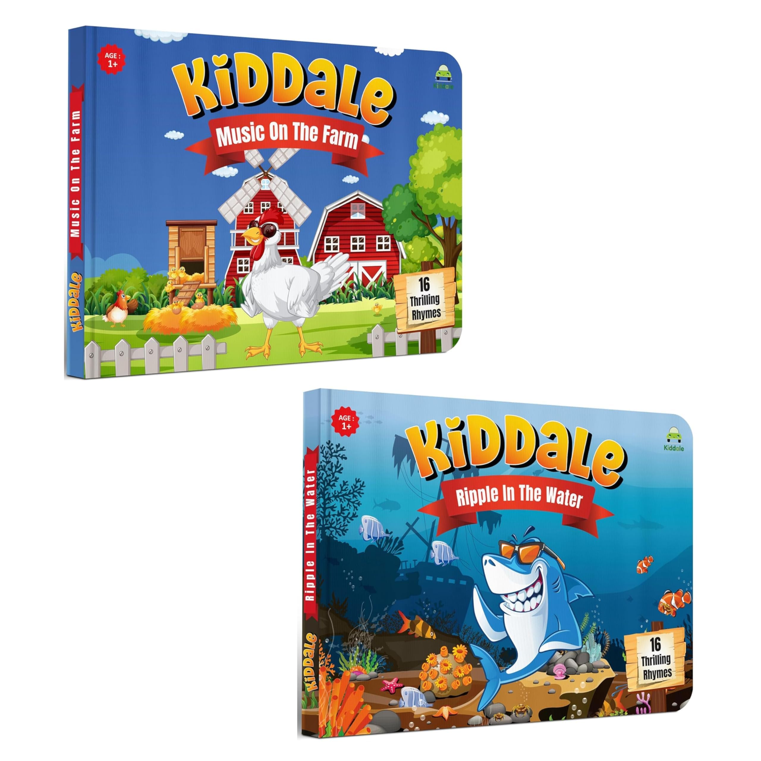 Kiddale Pack of 3 Educational Books for Kids – 1 Sound Book (Play n Learn) + 2 Non-Sound Books (Ripple in The Water & Music on The Farm) 4