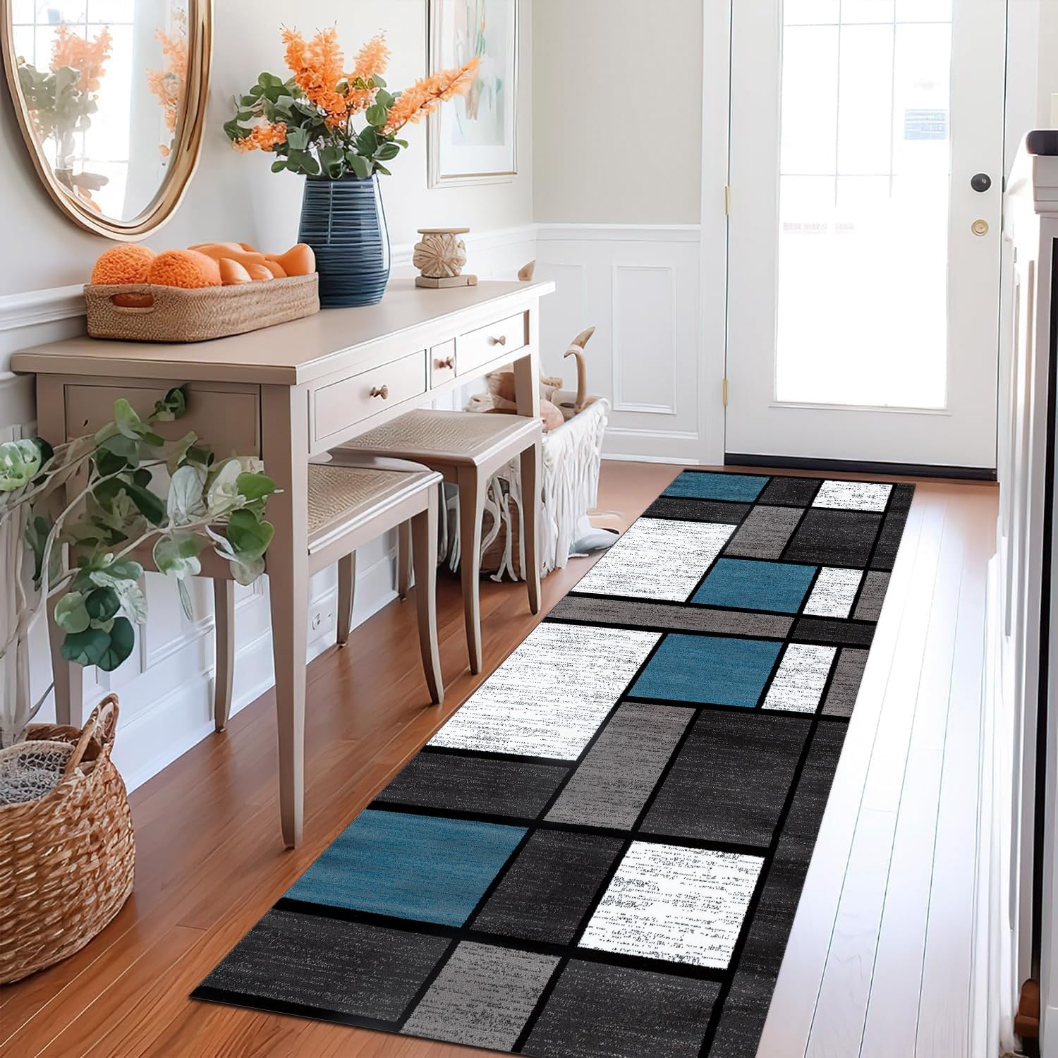 Tappeto antiscivolo nero e blu, 40 x 500 cm, tappetino personalizzabile per soggiorno, camera da letto e corridoio, design versatile per qualsiasi spazio