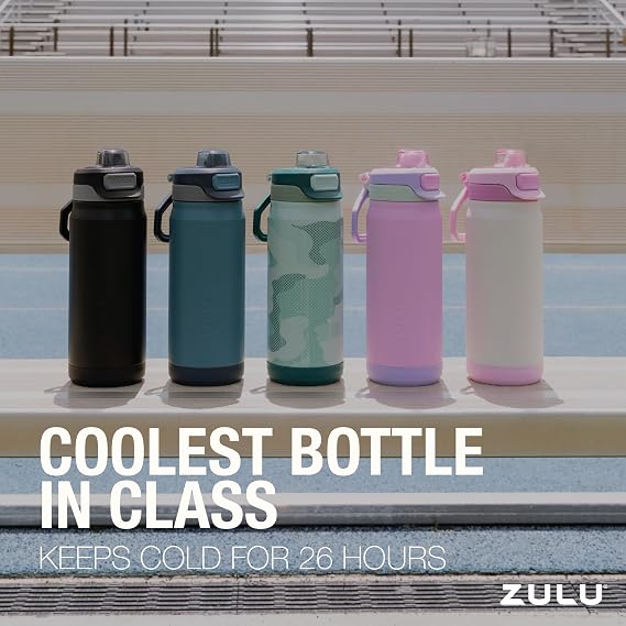 ZULU Powerfill Pro 18oz Kids Stainless Steel Water Bottle with Quick Fill Lid, Triple Wall Vacuum Insulated, Leak Proof Locking Lid, Sip & Chug, Reusable, BPA Free, Dishwasher Safe, Grape Grid