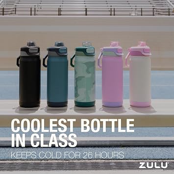 ZULU Powerfill Pro 18oz Kids Stainless Steel Water Bottle with Quick Fill Lid, Triple Wall Vacuum Insulated, Leak Proof Locking Lid, Sip & Chug, Reusable, BPA Free, Dishwasher Safe, Grape Grid