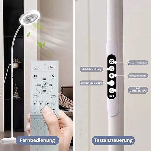 Miniatura 3 de Ventilador de pedestal para dormitorio, lámpara de pie con ventilador RGB 18 w1500 lm, ventilador de soporte de 3 velocidades ajustable 3000K-6000K
