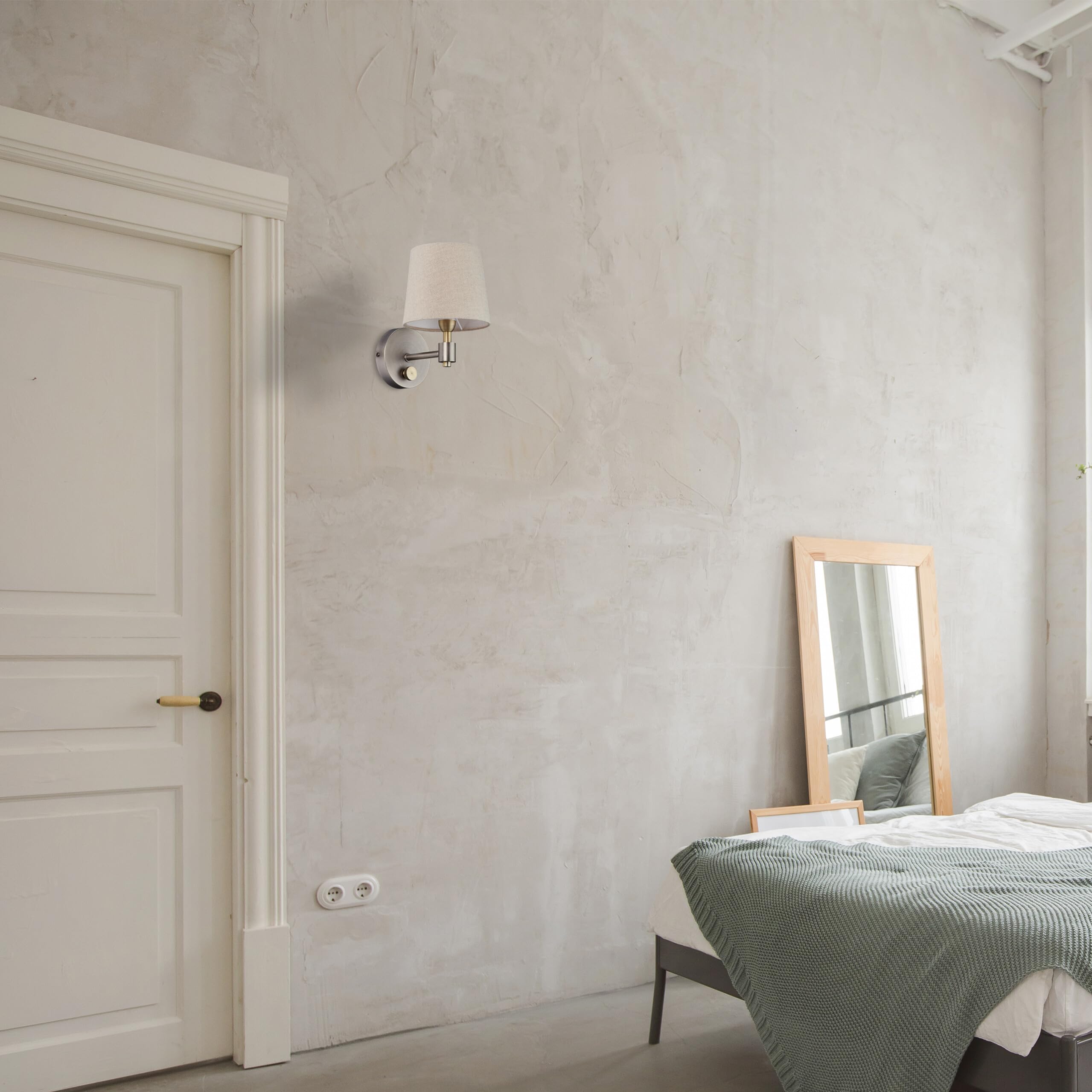 Relaxdays Applique con Paralume in Tessuto, Set 2 Lampade Dimmerabili da Parete, E14, HLP: 23x15x21 cm, Beige Argento