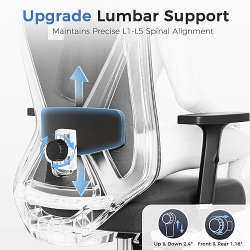 Miniatura 10 de COMHOMA ErgoPlus-E53 - Silla de oficina ergonómica, silla de escritorio de malla ejecutiva, respaldo alto, reposabrazos ajustable y soporte lumbar