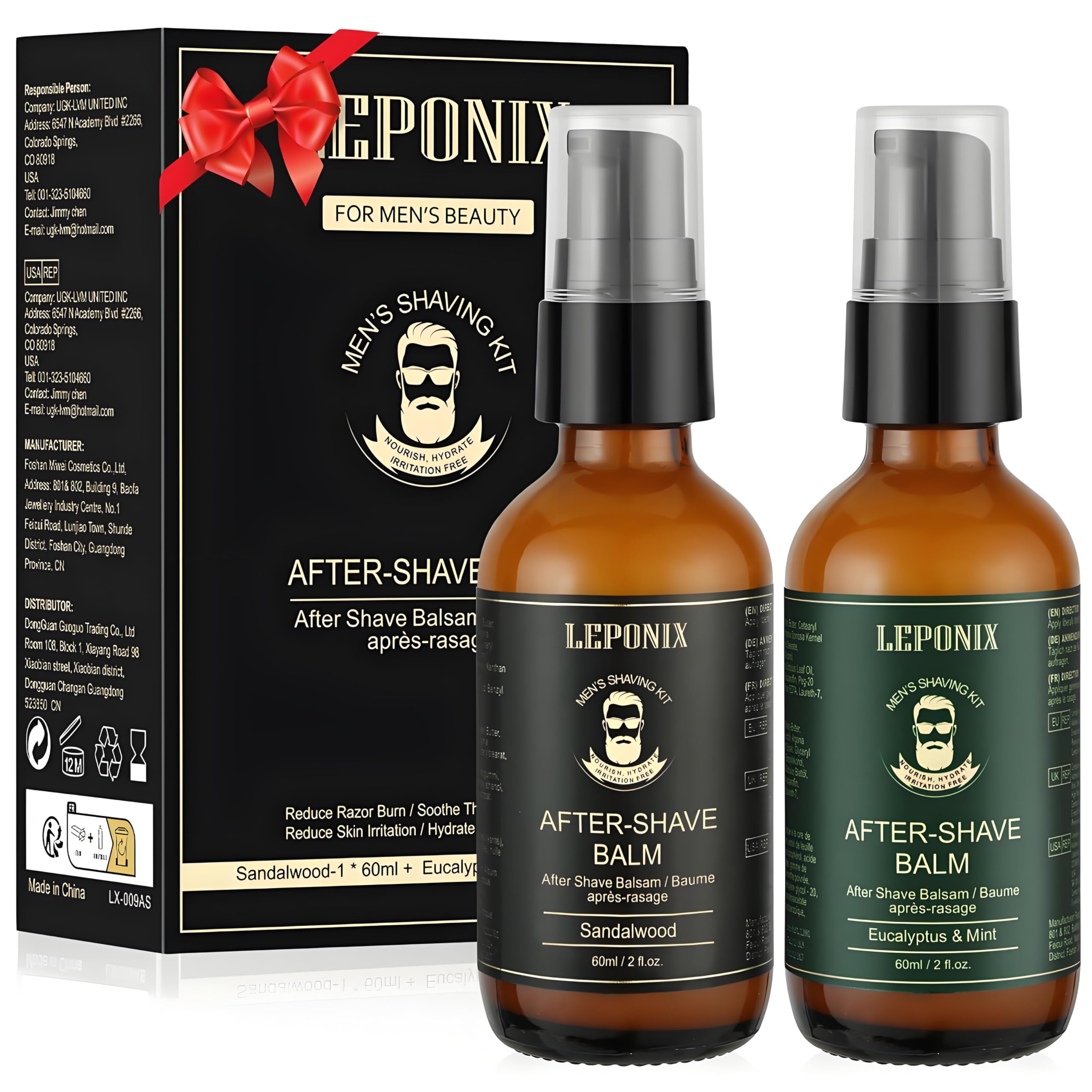 Bálsamo para después del afeitado para hombres, loción para después del afeitado para el cuidado de la piel de hombres con eucalipto y menta/sándalo, refrescante, hidratante y alivio de golpes de