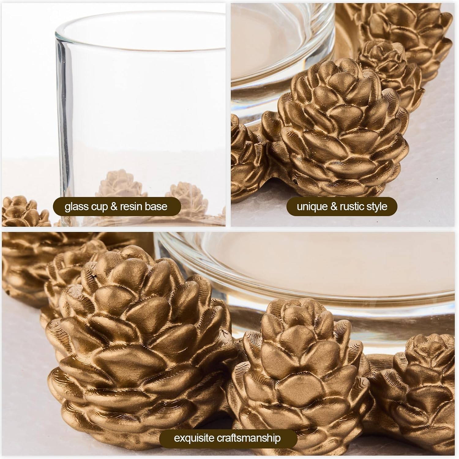 DN DECONATION Christmas Candle Holder Vintage Gold Pinecone Tealight Holder