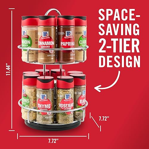 Miniatura 12 de McCormick Estante para especias, cromo de dos niveles, con 16 hierbas y especias para cocinar todos los días, gran regalo para inauguración de la