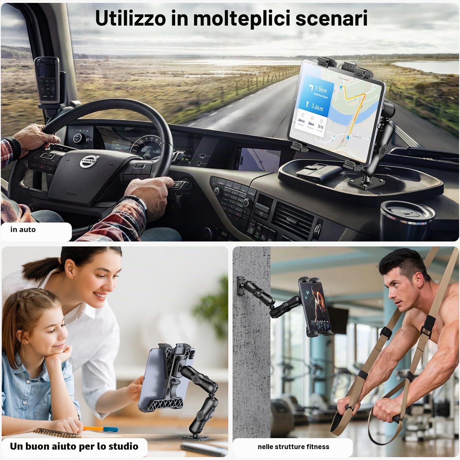 OHLPRO Supporto Tablet per Camion, Porta iPad Heavy Duty con Base a Foratura, Braccio Regolabile a 2 Stadi 360°, per Tablet 7-11.5", iPad Pro, Samsung