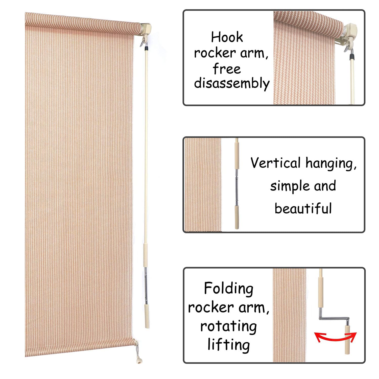 HTTMT- Roller Shade Blind 8'W x 6'L Roller Shade Blind Roll up w/Crank for Deck Porch Balcony Patio Light Filter [P/N: ET-KLB-HT8*6-Beige]