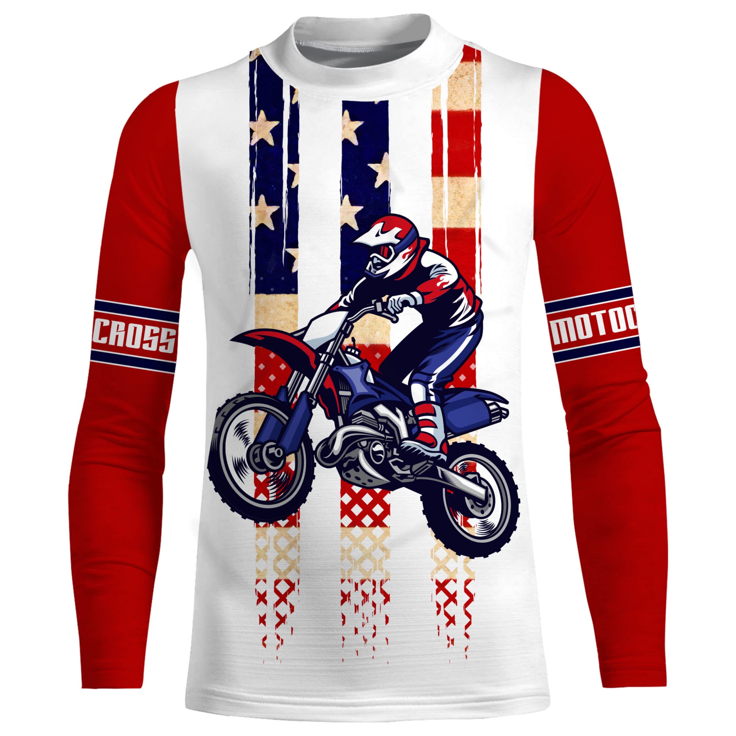 PIONAMZIOZ American Flag Motocross Jersey Personalized UPF30+ Kid&Adult Patriotic Dirt Bike Long Sleeves NMS1095