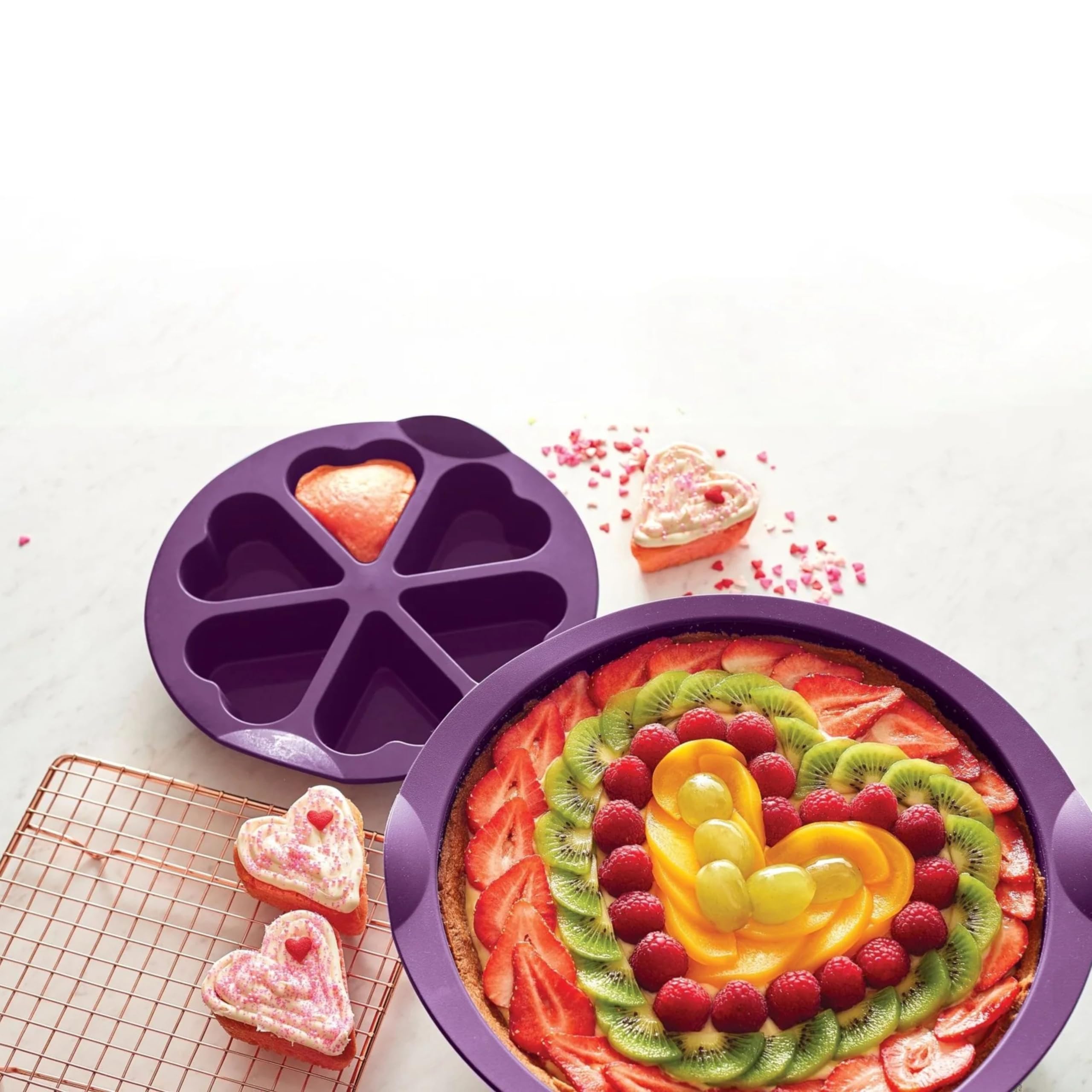 Tupperware Moule 6 Cœurs Silicone Platine Sans BPA - Pâtisserie Anniversaire Saint-Valentin Fête - Démoulage Facile Intérieur Brillant - 23 cm - Idéal Famille Maison Qualité Professionnelle