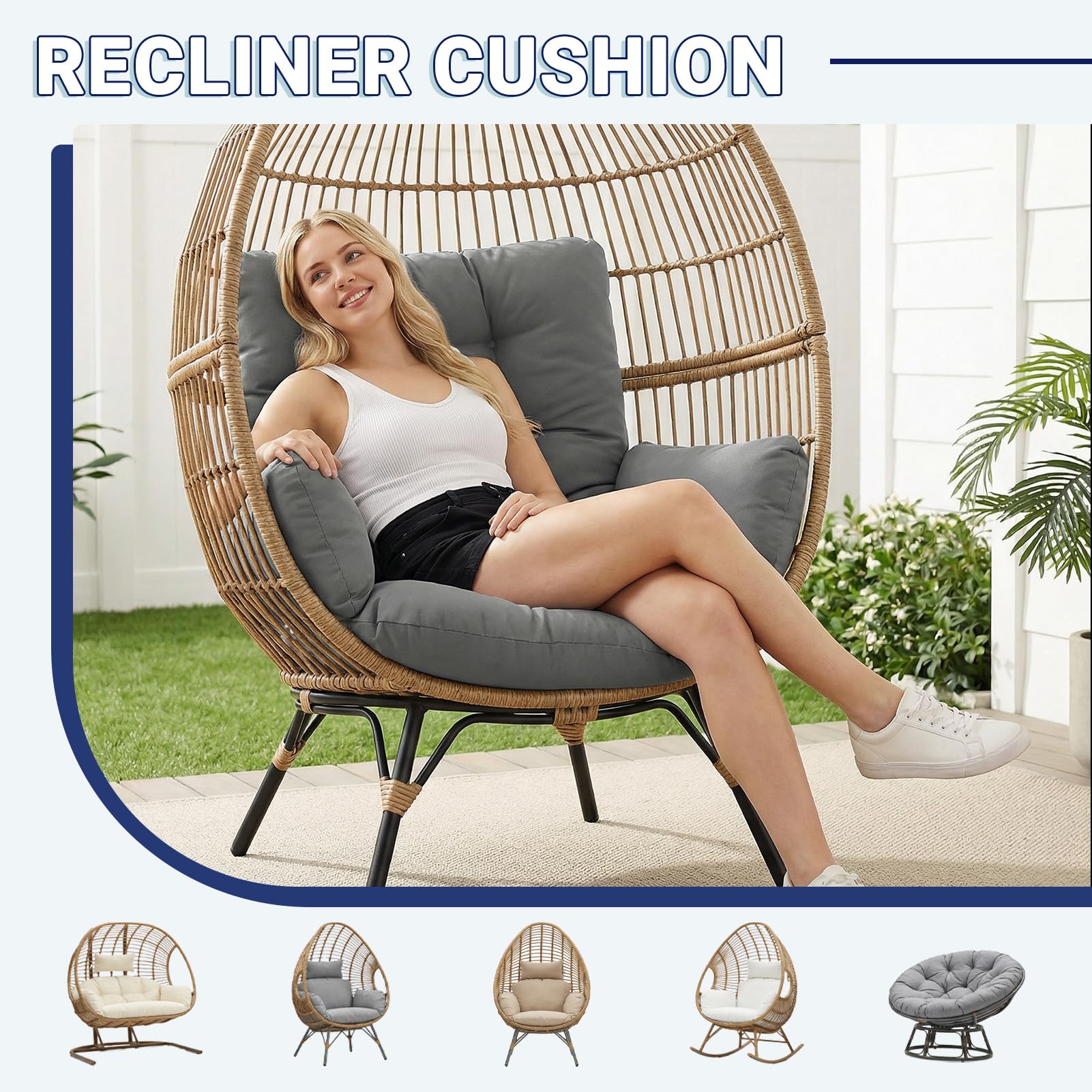 Yahbrra Thicken Egg Chair Cushion: Garden Outdoor Indoor Hanging Replacement Cushions for Hammock Waterproof Soft Swings Chair Cushion pp Cotton Filler (Dark Gray, 120 * 60 * 12cm) — view 5