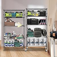 Vista 2 de YNN Storage Shelves,1750Lbs 5 Tier Heavy Duty Metal Rolling Shelving Unit with Wheels & 8 Hooks, Adjustable Garage Wire Rack for Kitchen, Negro