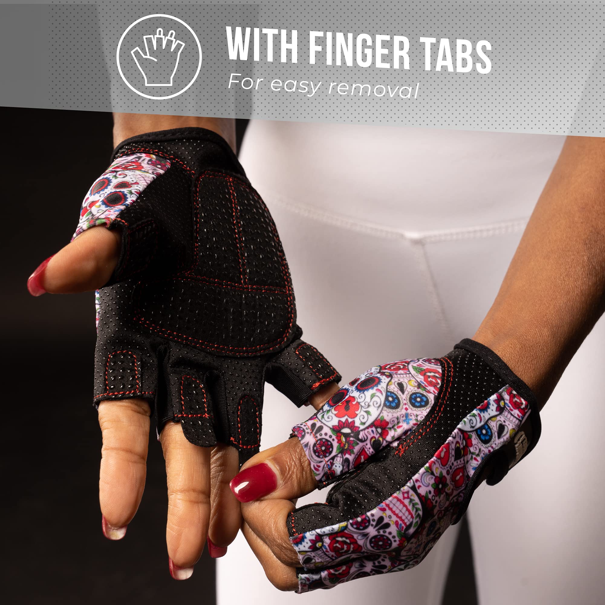Contraband Pink Label 5237 - Guantes de musculación para mujer con diseño de calaveras (par), Medium, Blanco
