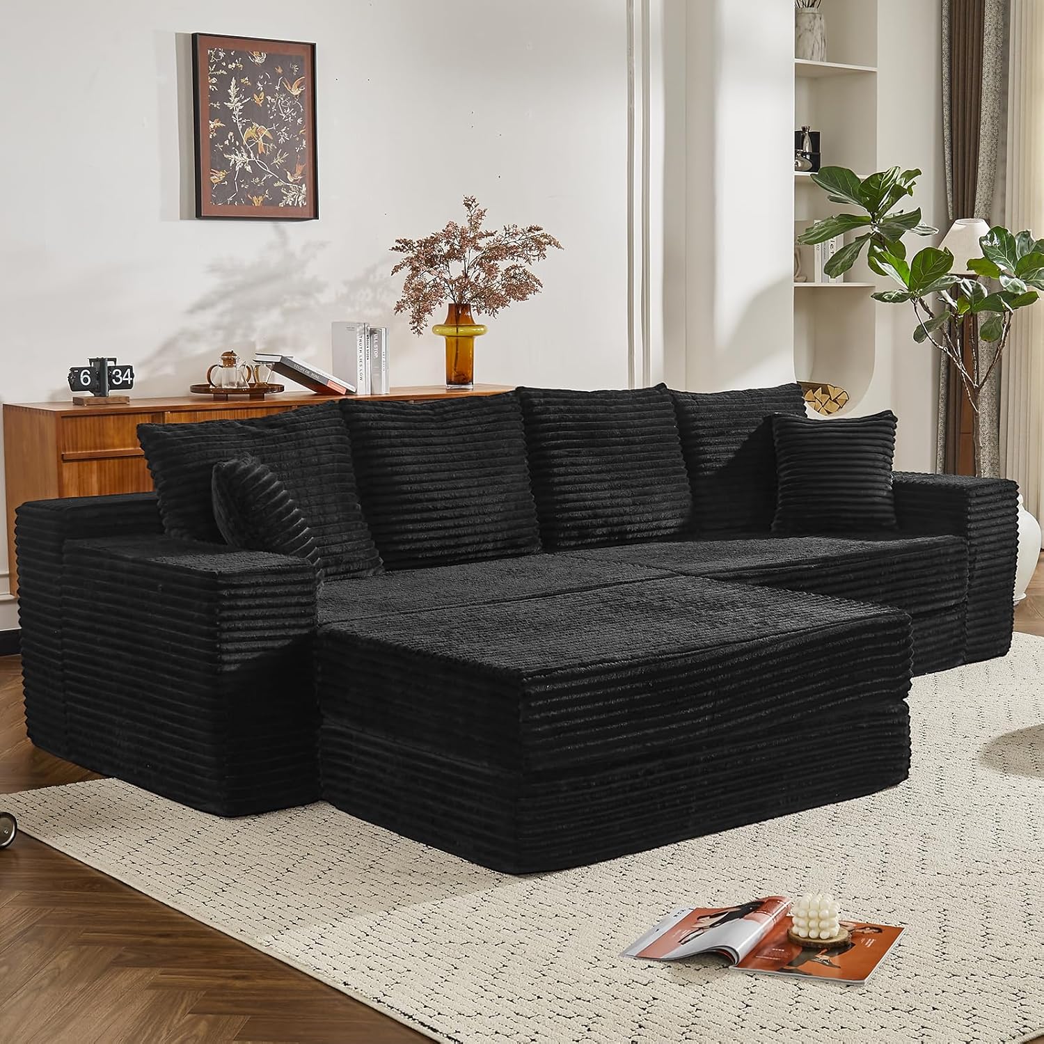 106" Modular Cloud Sofa - Boneless Couch Convertible Sectional with High Density Foam, 4-in-1 Sofa Bed/Tatami/L-Shape Couch, No Assembly Required