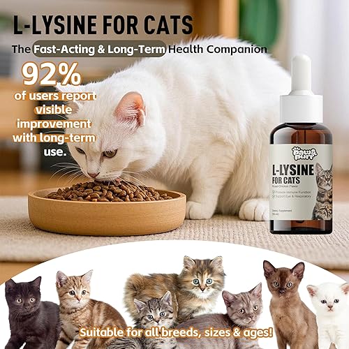 Miniatura 4 de Suplemento de L-lisina para gatos, gotas líquidas de L-lisina para gatitos con vitaminas taurina, apoyo inmunológico, respiratorio felino,