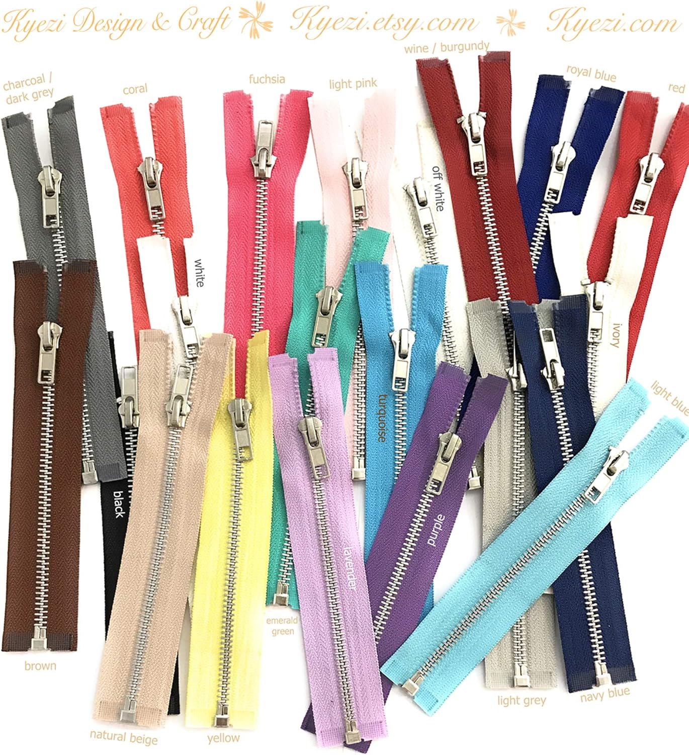 3 Inch - 36 Inch Silver Separating Jacket Zippers, 5 Teeth Zippers, Y-Teeth Heavy Duty Metal Zippers for Jackets, Large Metal Zippers - [Kyezi Design & Craft] (Purple, 32" - 5 Zippers)