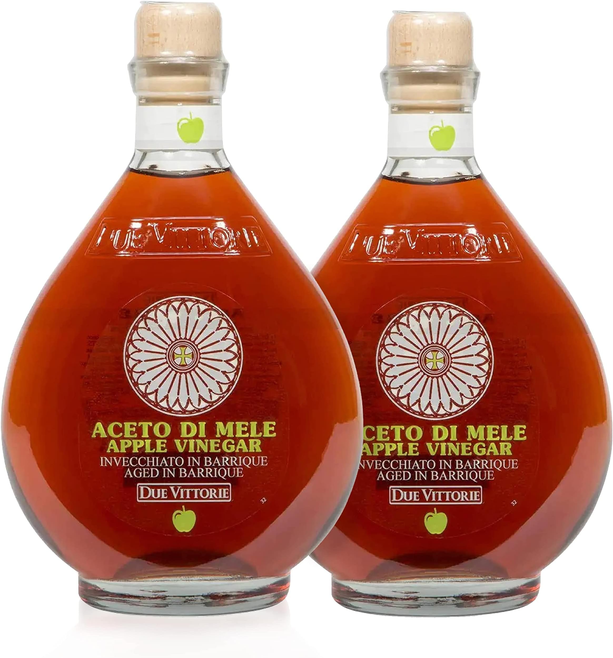 Due Vittorie Apple Vinegar - Easy to Drink Raw Apple Cider Vinegar Aged in Barrique Wine Barrels, Gourmet Vinegar for Cooking, Imported From Italy, All Natural - 16.9 fl oz / 500ml, Pack of 2