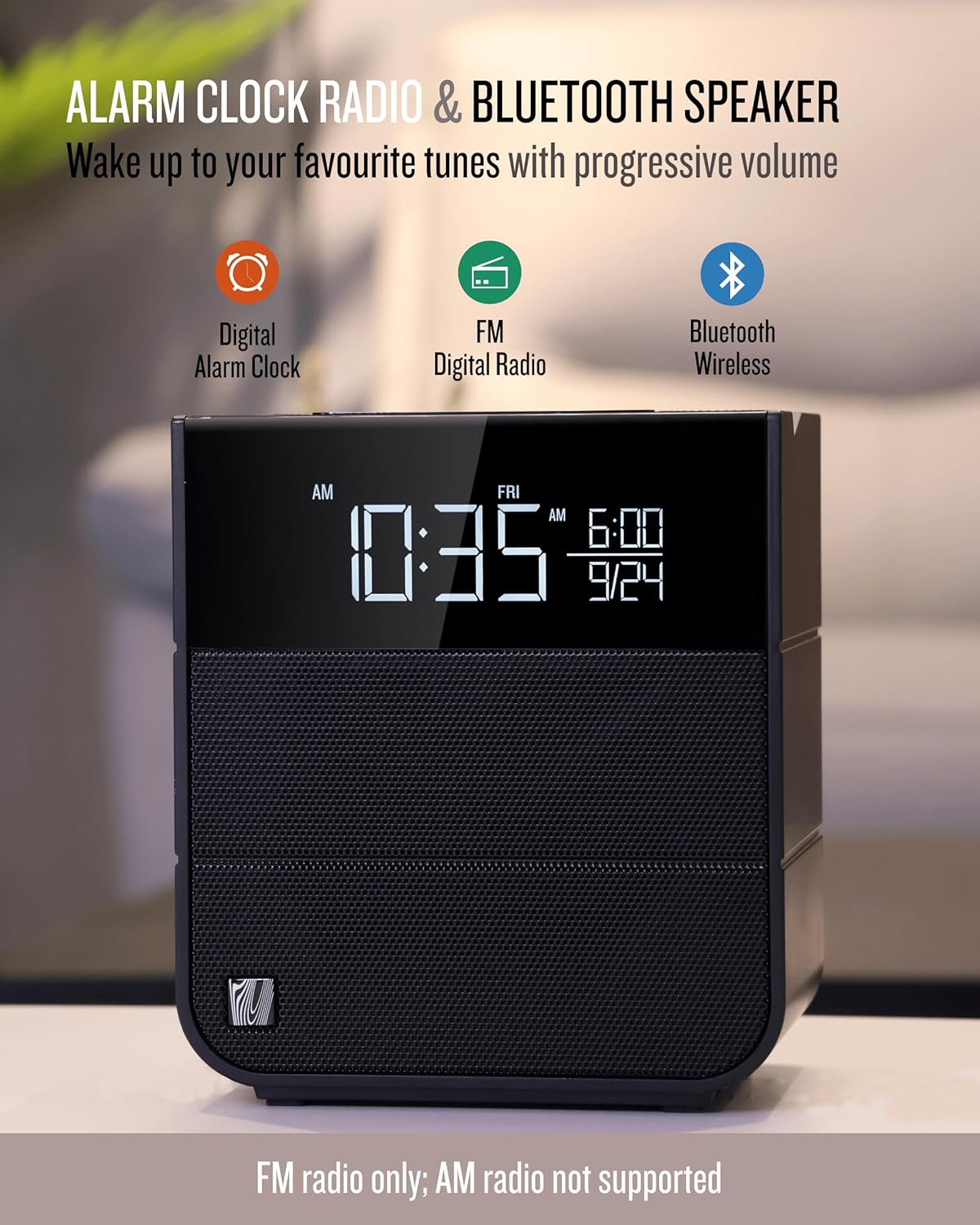 Soundfreaq Sound Rise II Alarm Clock Radio and Wireless Charger (Black Bundle)