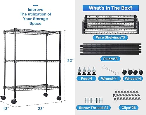 Vista 56 de Estantería de almacenamiento de 6 niveles, estantería de alambre, 48 pulgadas de largo x 18 pulgadas de ancho x 72 pulgadas de alto, estante Negro