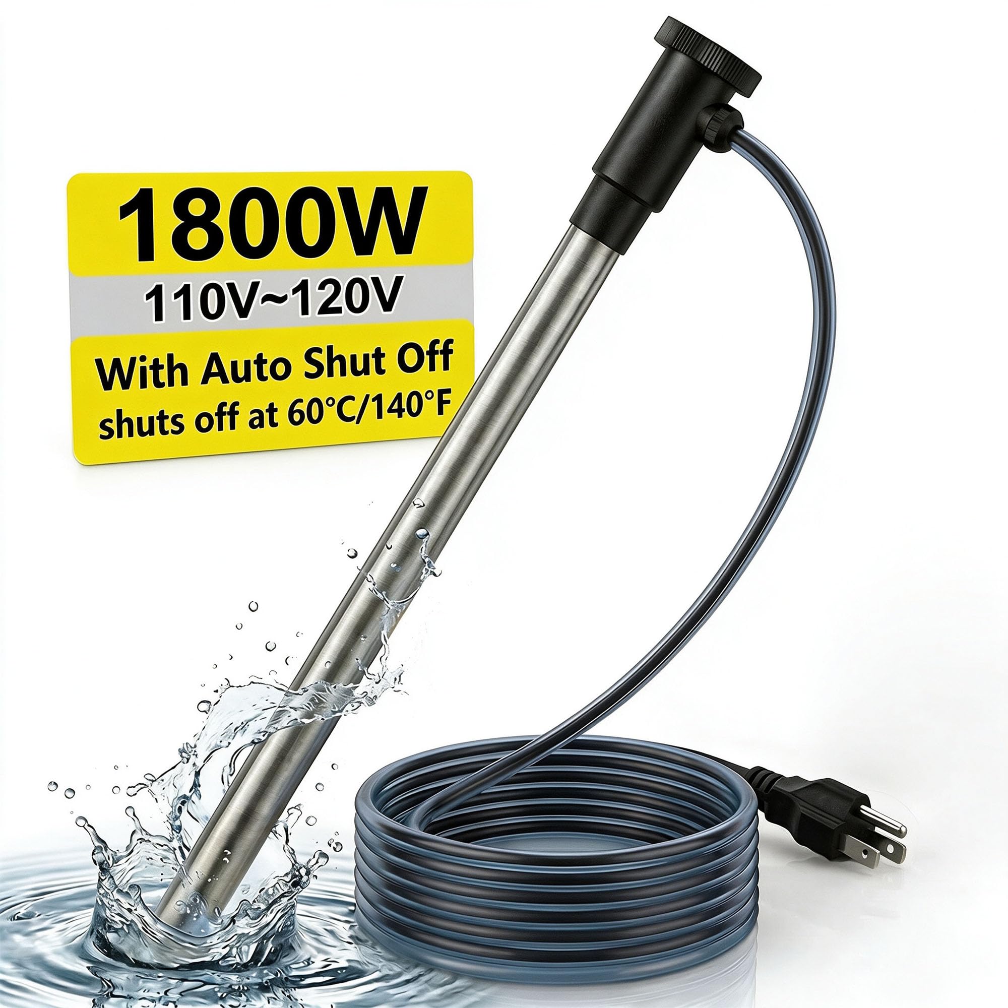 Photo 1 of 1800W Portable Water Heater for Hot Tub&Small Above Ground Pool, Immersion Water Heater with Thermostat for Inground, Inflatable, Baptistry Pool Warmer, Fully Submersible Water Heater for Hot Tub