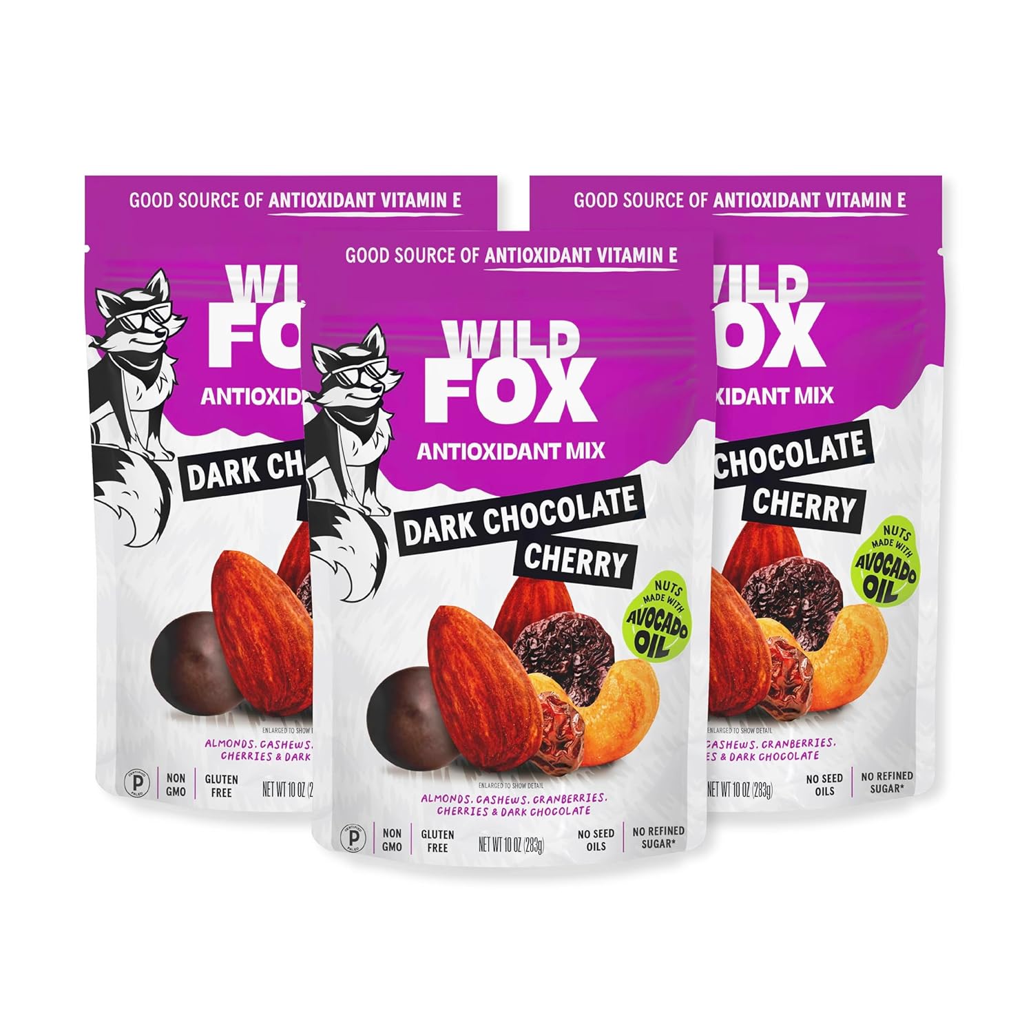 Wild Fox Trail Mix – Healthy Plant-Based Snack Made With Pure Avocado Oil And No Refined Sugar Or Seed Oils Ideal For Vegan Gluten-Free And Paleo Diets, Dark Chocolate Cherry Antioxidant Mix, 10 Ounce (Pack of 3)