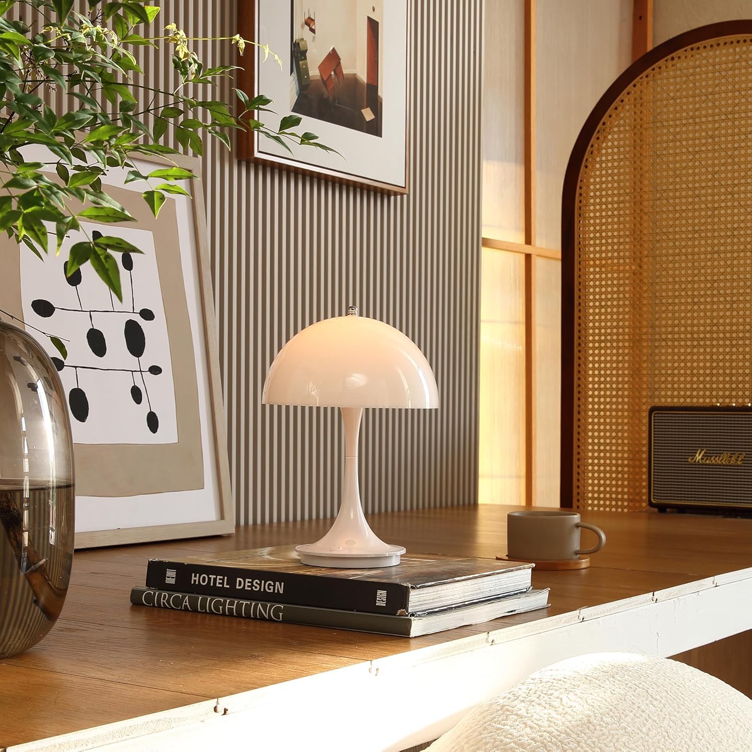 Lampada da tavolo a LED Senza fili Batteria Fungo Lampada da tavolo con Touch Dimmerabile Lampada da comodino Ricaricabile USB Lampada a fungo Moderna 3000K-6000K Luce da Scrivania a LED,Bianca