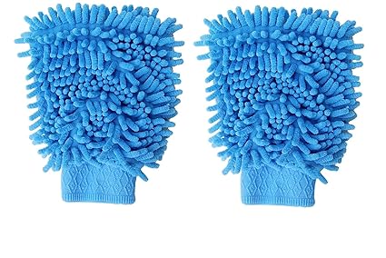 Top Team TT Multipurpose Car Washing Hand Gloves Microfiber Dusting Mitt Chenille Glass LCD Home Dust Cleaning (Multicolour) Gloves of 2 - Double Sided