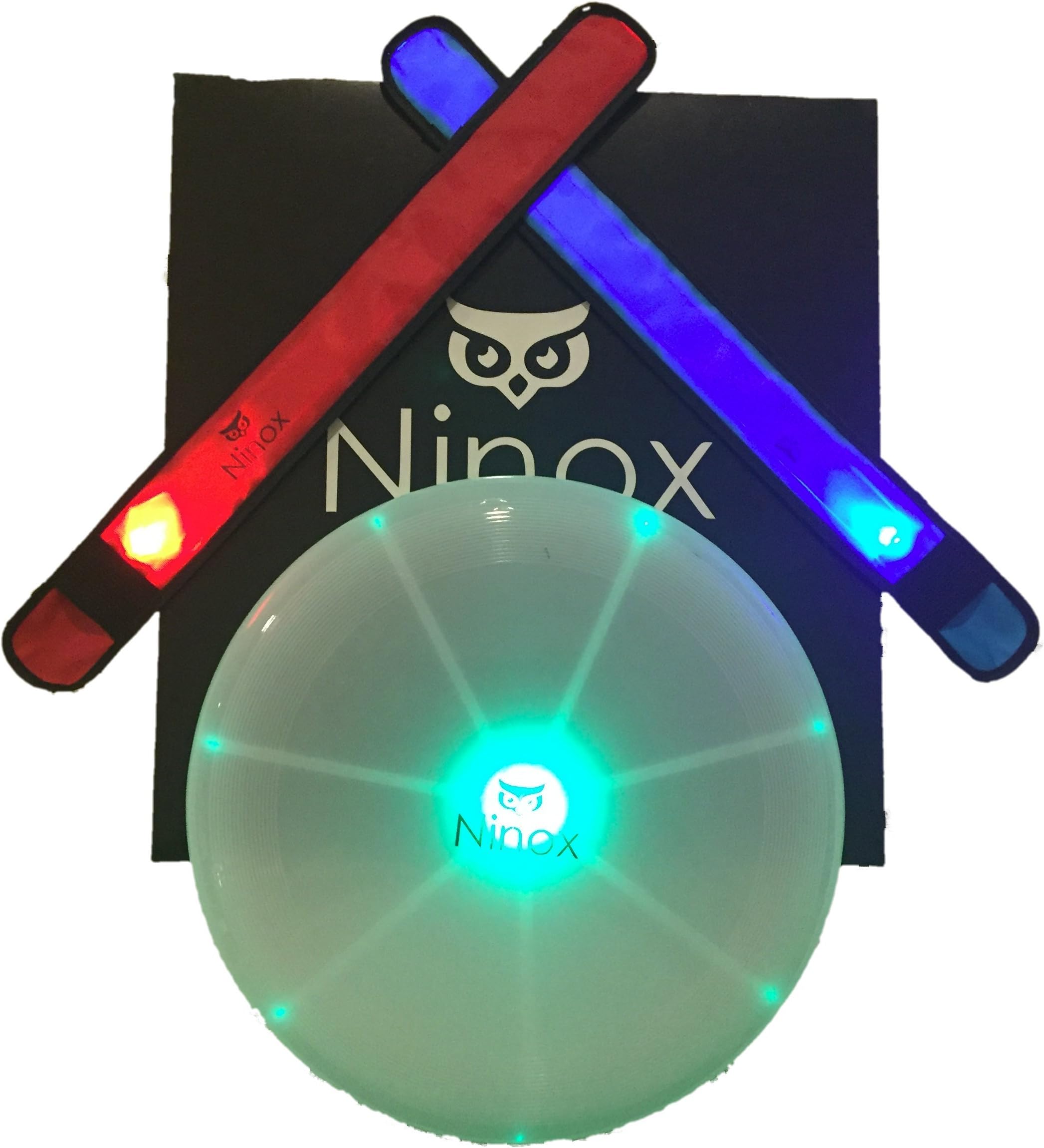 Ninox LED Lightup Frisbee Game with Two L.E.D Wrap Armbands for Ultimate Flying Disc Outdoor Fun