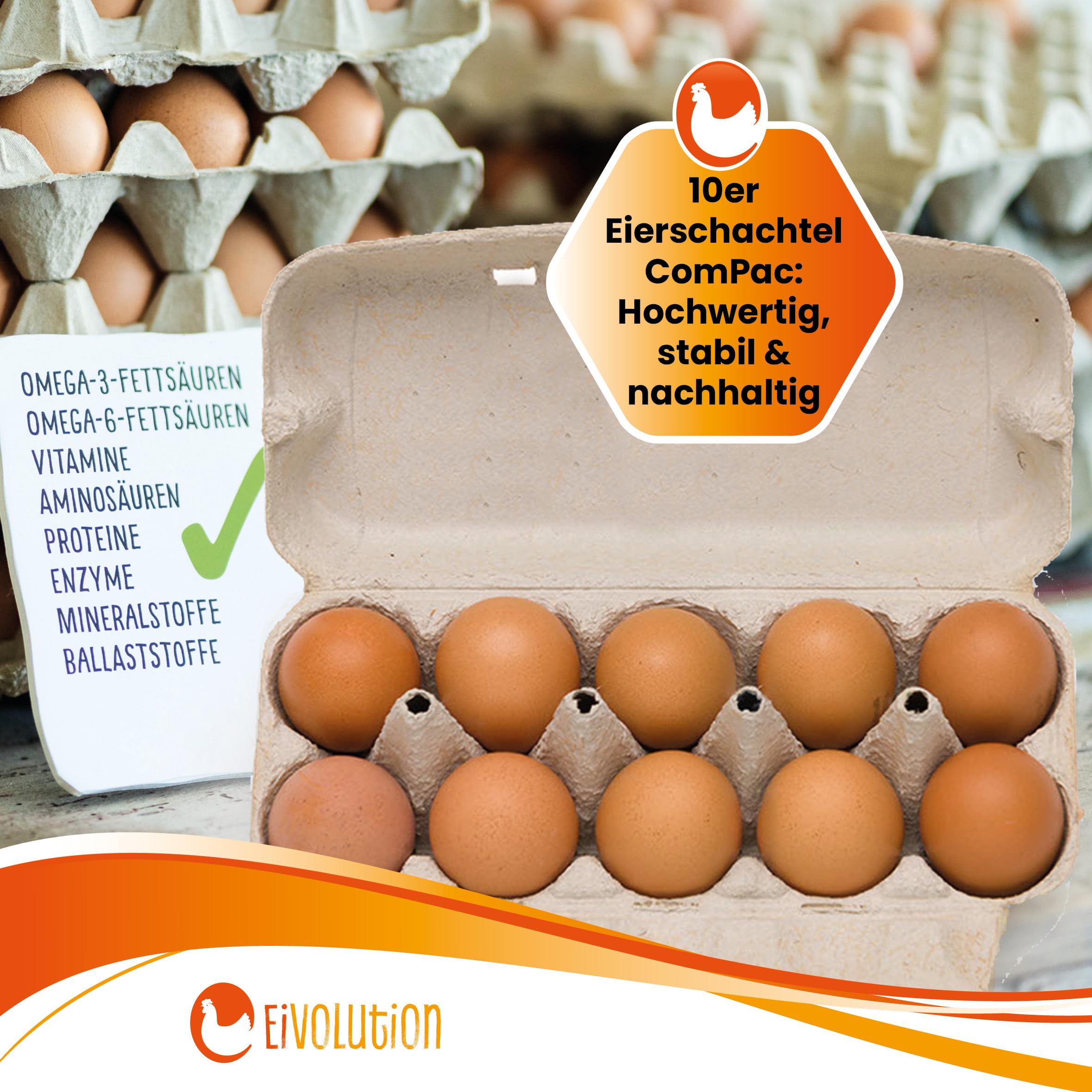 ComPac 10er Eierkarton für Hühnereier in den Größen S, M & L | Biologisch Abbaubar | Eierschachtel Made in Germany | Naturweiß | 65 Stück