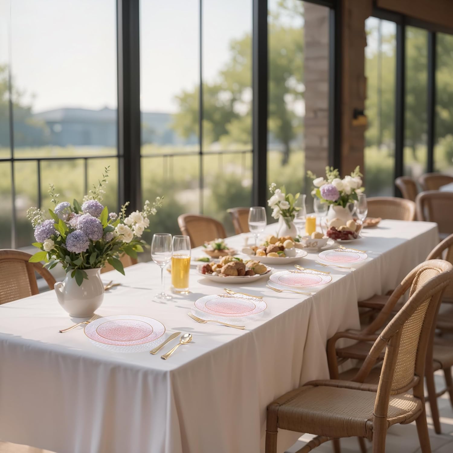 DaYammi 100 Pcs Pink Gold Dessert Plates hammered party plates, Pink Disposable Plates With Gold Rim, 7 Inch Dessert Platos Disposable, Plastic Appetizer Plates Perfect for Mother's Day - Image 8