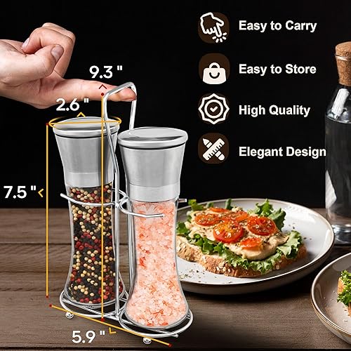 Miniatura 5 de M JINGMEI Juego de molinillo de sal y pimienta, salero y pimienta recargables de acero inoxidable