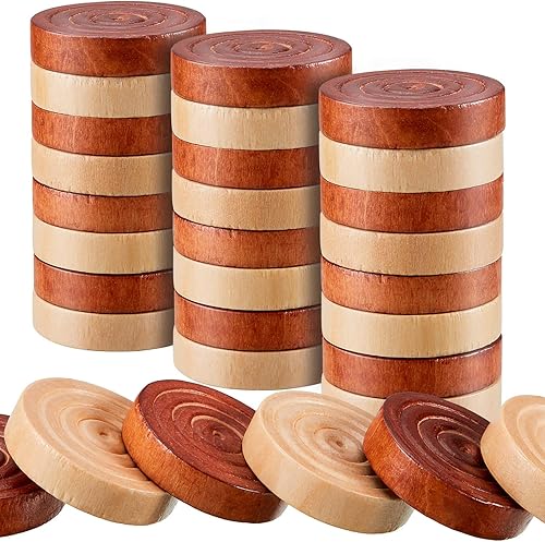 Juego de 72 piezas de madera a cuadros de 1.06 pulgadas con borde apilable en bolsa de almacenamiento con cordón para juego de mesa, marrón oscuro y
