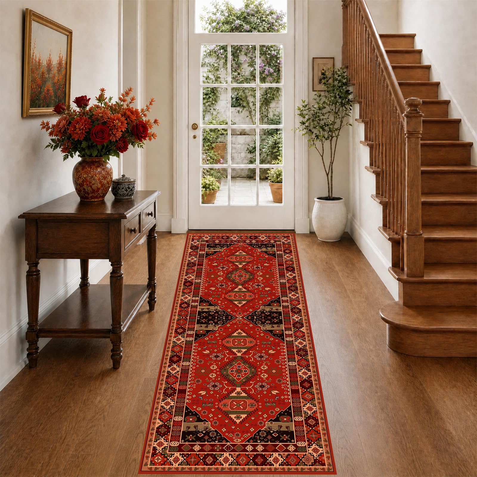 WUTONG Red Oriental Hallway Runner Rug 80 x 200 cm, Washable Vintage Soft — image 1